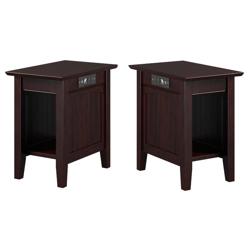 Home Square 2 Piece Nantucket Solid Wood Charger End Table Set in Espresso