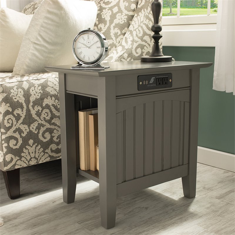 Home Square 2 Piece Nantucket Chair Side Table with Charger Set in Grey