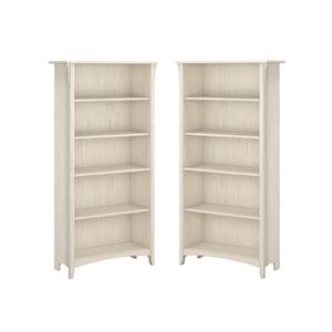 Home Square 5 Shelf Wood Bookcase Set in Antique White (Set of 2)