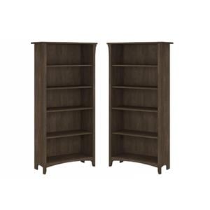 Home Square 5 Shelf Wood Bookcase Set in Ash Brown (Set of 2)