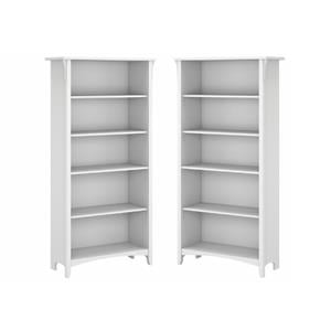 Home Square 5 Shelf Wood Bookcase Set in Pure White and Shiplap Gray (Set of 2)