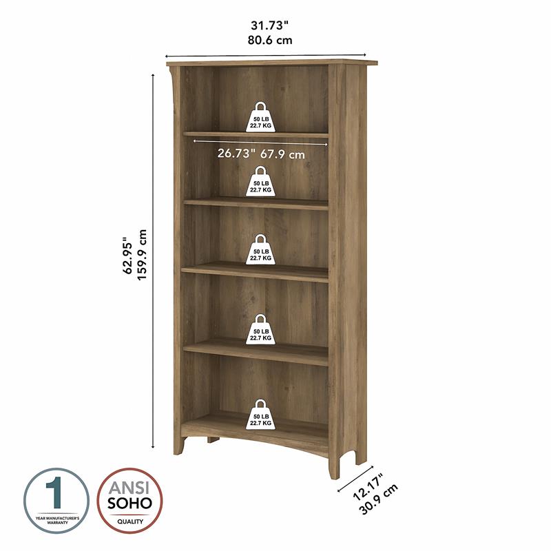 Home Square 5 Shelf Engineered Wood Bookcase Set in Reclaimed Pine (Set of 2)