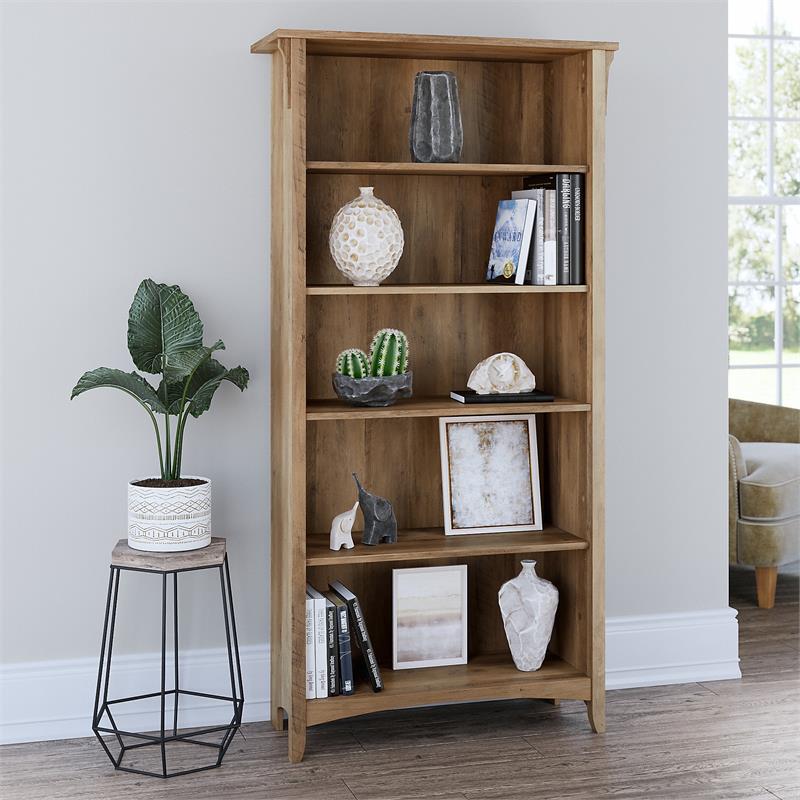 Home Square 5 Shelf Engineered Wood Bookcase Set in Reclaimed Pine (Set of 2)