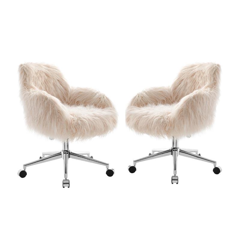 Home Square 2 Piece Swivel Faux Fur Polyester Office Chair Set in Pink