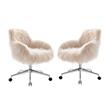 Home Square 2 Piece Swivel Faux Fur Polyester Office Chair Set in Pink