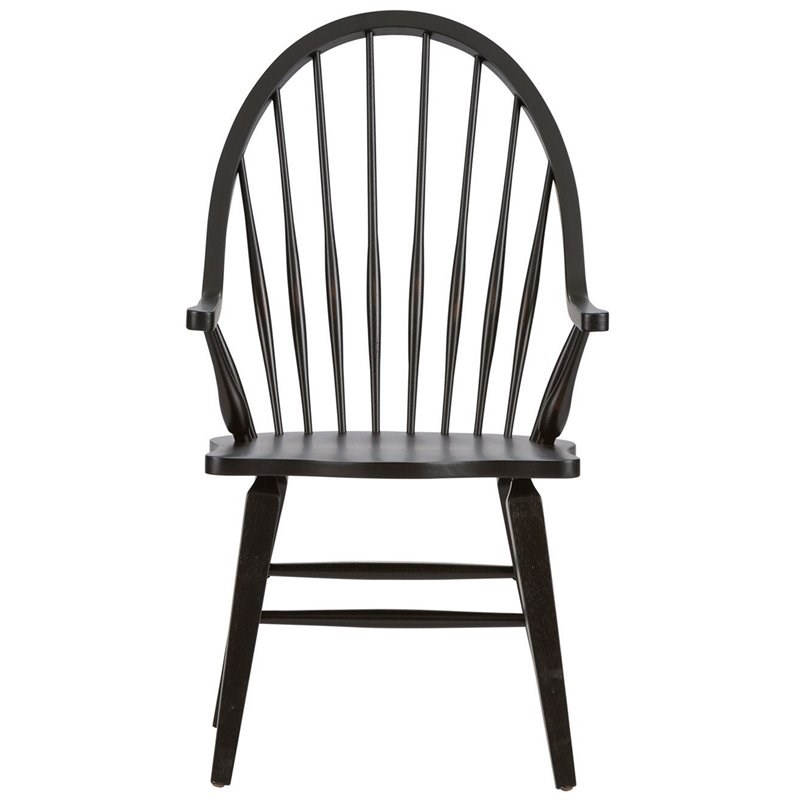 Home Square 2 Piece Windsor Back Wood Dining Arm Chair Set in Black