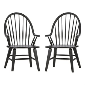 Home Square 2 Piece Windsor Back Wood Dining Arm Chair Set in Black