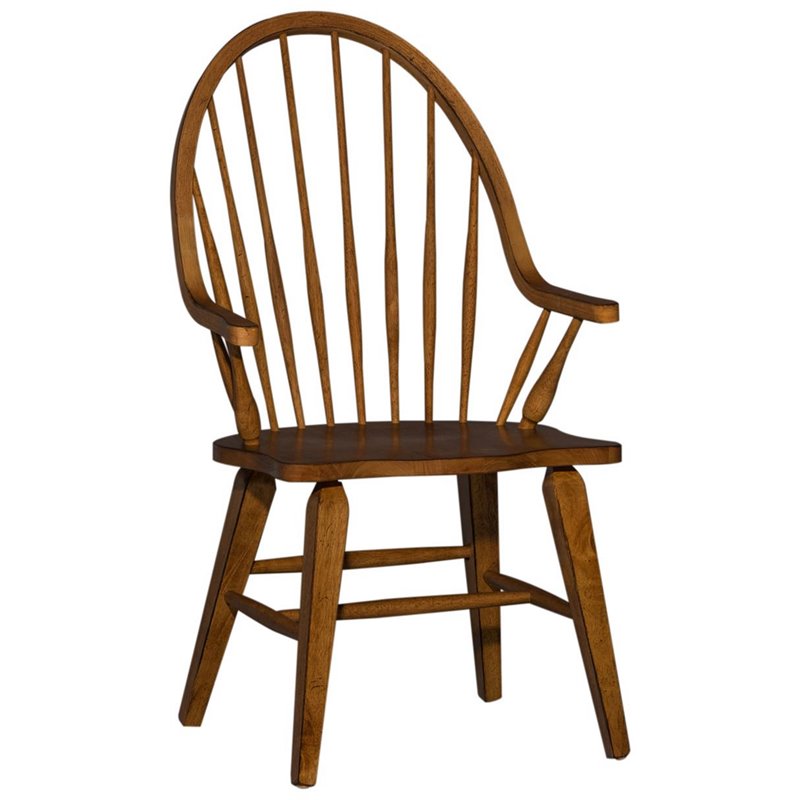 Home Square 2 Piece Windsor Back Wood Dining Arm Chair Set in Rustic Oak