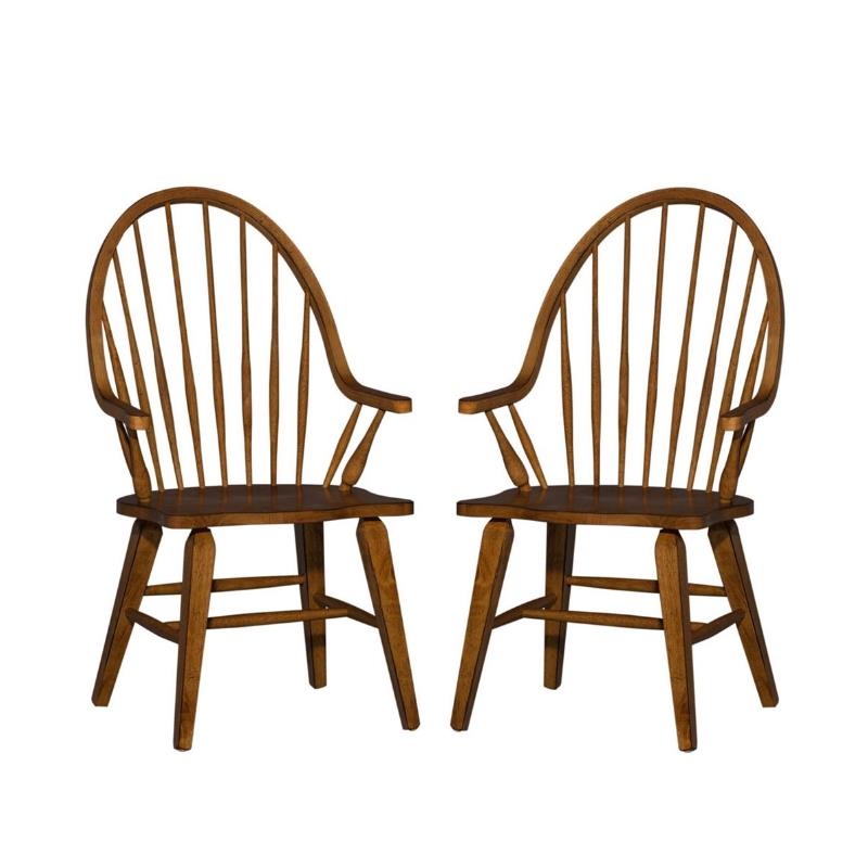 Home Square 2 Piece Windsor Back Wood Dining Arm Chair Set in Rustic Oak