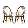 Home Square 2 Piece Windsor Back Wood Dining Arm Chair Set in Rustic Oak