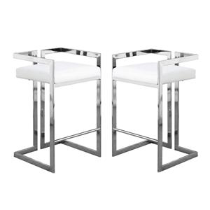 Home Square 2 Piece Faux Leather Counter Stool Set in White
