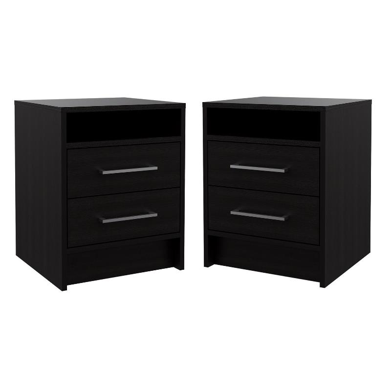 Tu Home Square 2 Drawer Engineered Wood Nightstand Set in Black (Set of 2)