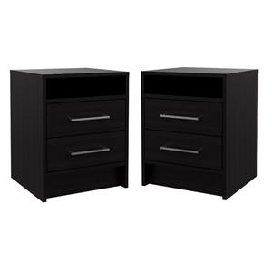 Tu Home Square 2 Drawer Engineered Wood Nightstand Set in Black (Set of 2)