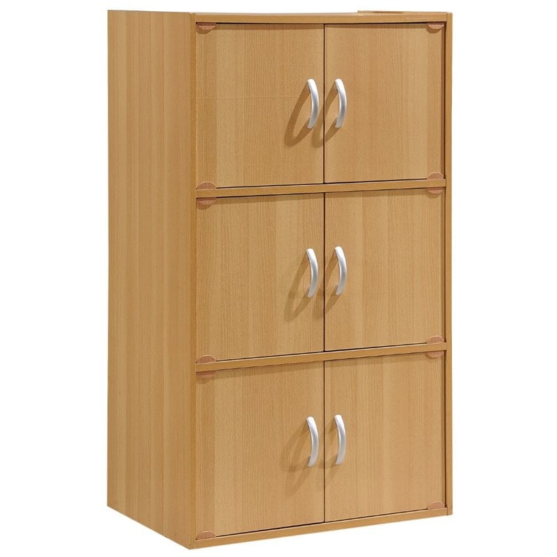 Home Square 3 Shelf 6 Door Multi-Purpose Wooden Bookcase Set in Beige (Set of 2)