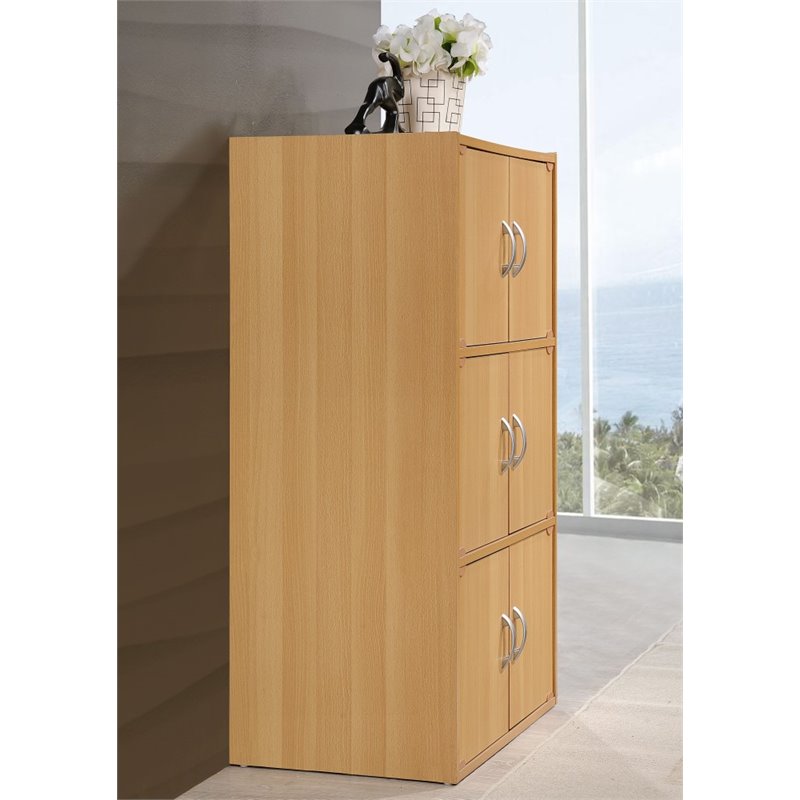 Home Square 3 Shelf 6 Door Multi-Purpose Wooden Bookcase Set in Beige (Set of 2)