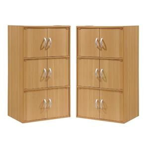 Home Square 3 Shelf 6 Door Multi-Purpose Wooden Bookcase Set in Beige (Set of 2)