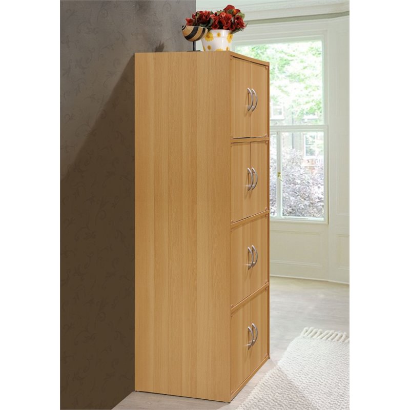 Home Square 4 Shelf 8 Door Wood Bookcase Cabinet Set in Beige (Set of 2)