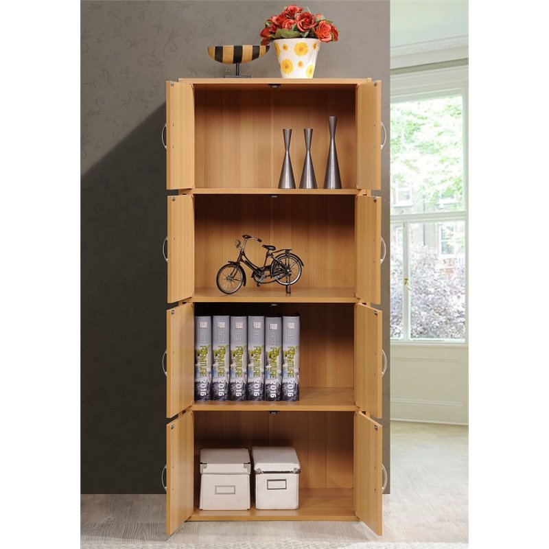 Home Square 4 Shelf 8 Door Wood Bookcase Cabinet Set in Beige (Set of 2)