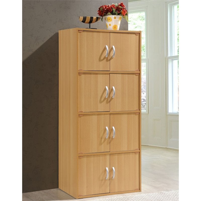Home Square 4 Shelf 8 Door Wood Bookcase Cabinet Set in Beige (Set of 2)
