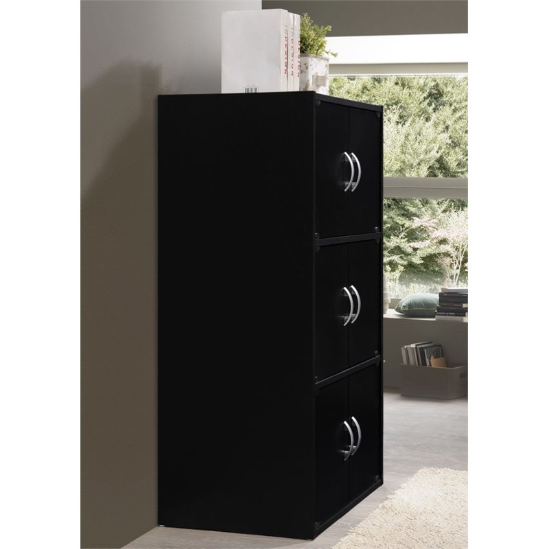 Home Square 3 Shelf 6 Door Wooden Bookcase Set in Black (Set of 2)