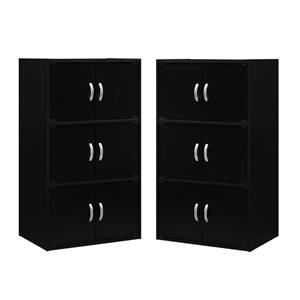 Home Square 3 Shelf 6 Door Wooden Bookcase Set in Black (Set of 2)