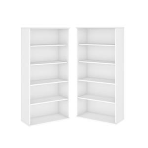 Home Square 5 Shelf Engineered Wood Bookcase Set in White (Set of 2)