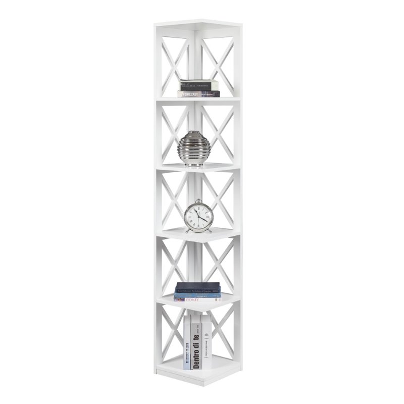 Home Square 5 Shelf Wood Corner Bookcase Set in White (Ste of 2)