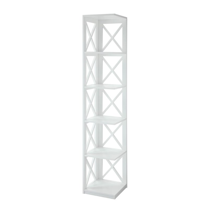 Home Square 5 Shelf Wood Corner Bookcase Set in White (Ste of 2)