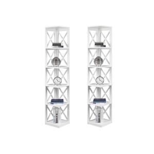 Home Square 5 Shelf Wood Corner Bookcase Set in White (Ste of 2)