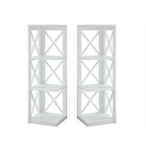 Home Square 3 Shelf Wood Corner Bookcase Set in White (Set of 2)