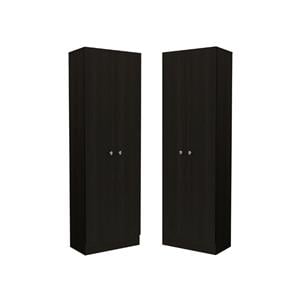 Home Square 2 Piece Wood Multi Storage Two-Door Pantry Cabinet Set in Black