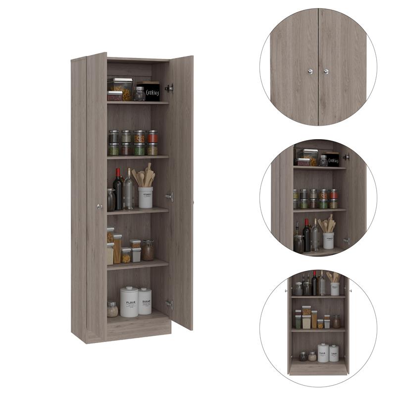 Home Square 2 Piece Wood Multi Storage Two-Door Pantry Cabinet Set in Light Gray