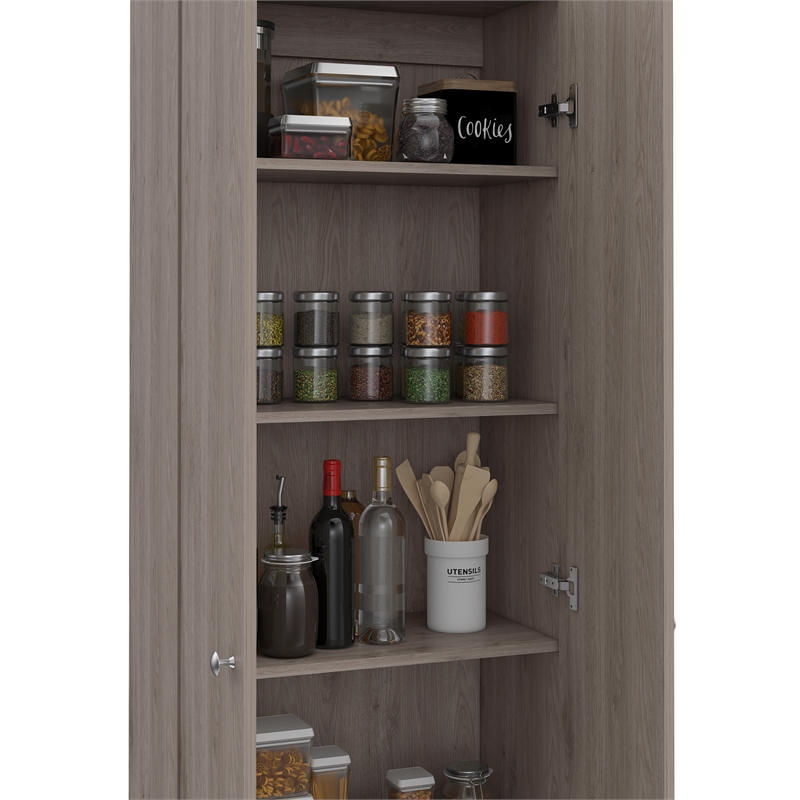 Home Square 2 Piece Wood Multi Storage Two-Door Pantry Cabinet Set in Light Gray