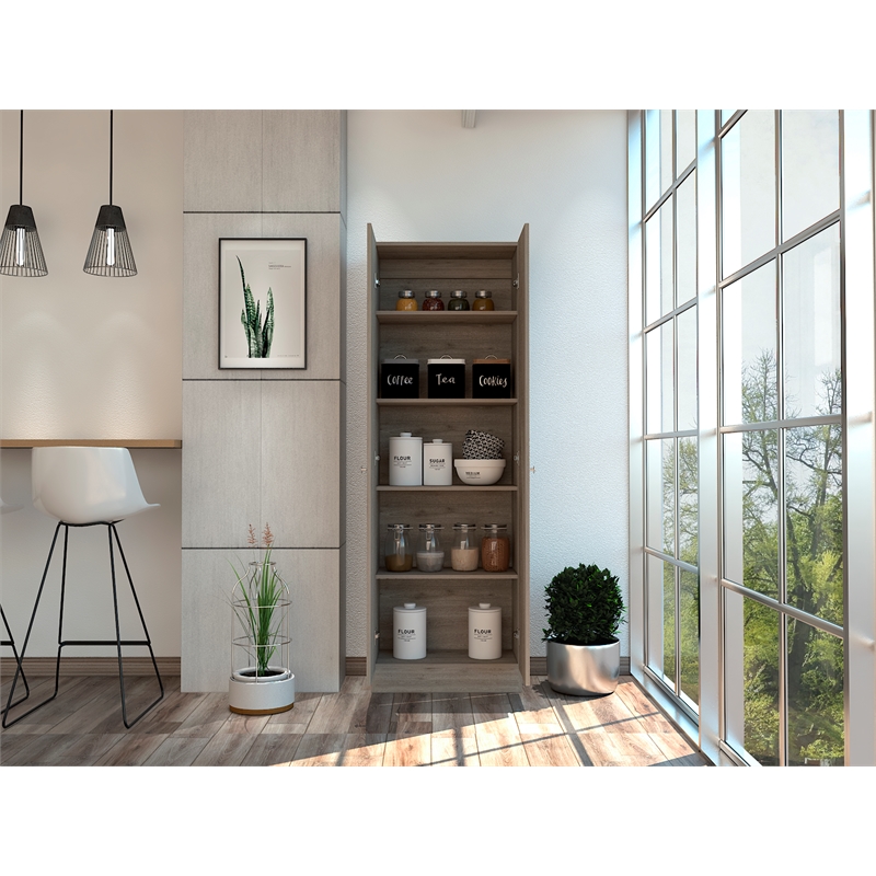 Home Square 2 Piece Wood Multi Storage Two-Door Pantry Cabinet Set in Light Gray