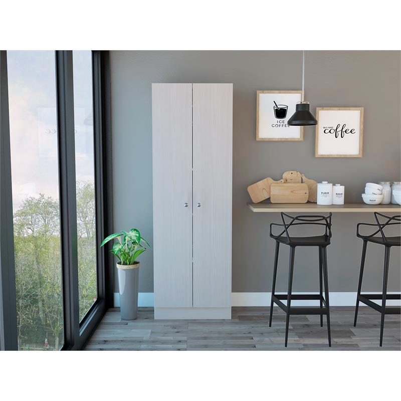 Home Square 2 Piece Wood Multi Storage Two-Door Pantry Cabinet Set in Off White
