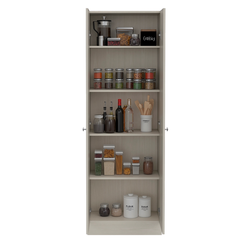 Home Square 2 Piece Wood Multi Storage Two-Door Pantry Cabinet Set in Off White