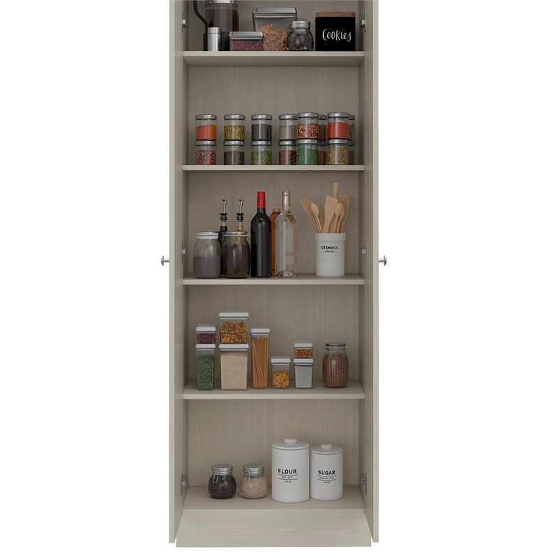 Home Square 2 Piece Wood Multi Storage Two-Door Pantry Cabinet Set in Off White