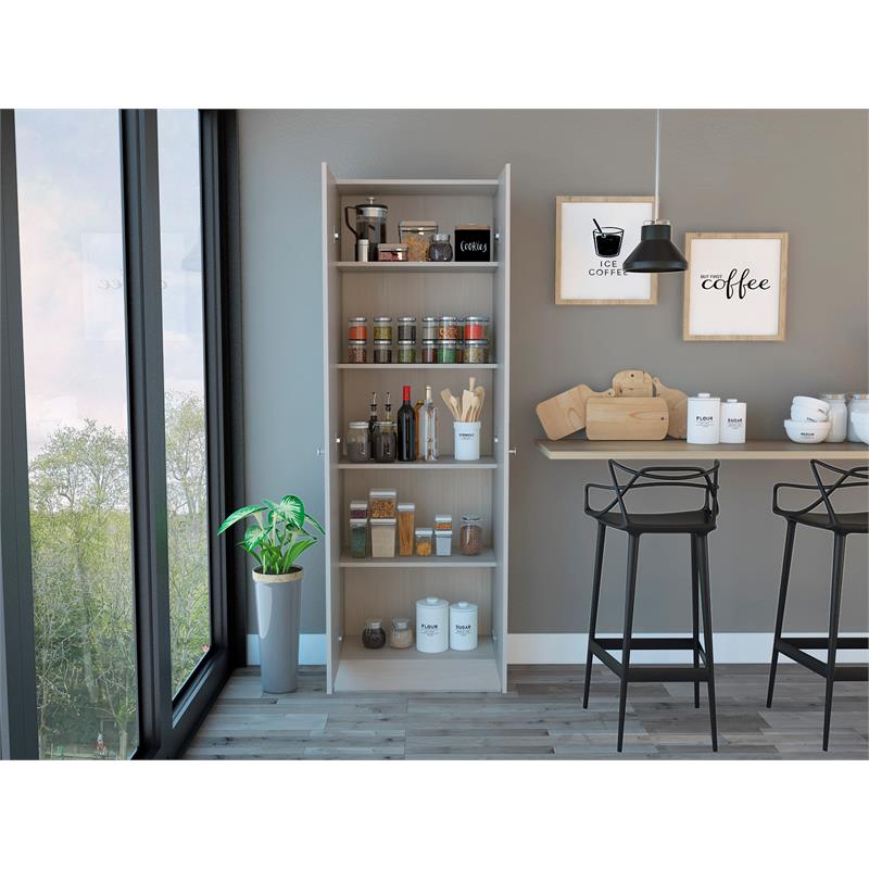 Home Square 2 Piece Wood Multi Storage Two-Door Pantry Cabinet Set in Off White