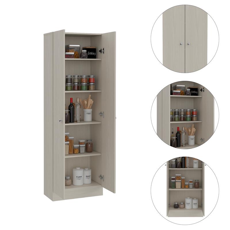Home Square 2 Piece Wood Multi Storage Two-Door Pantry Cabinet Set in Off White