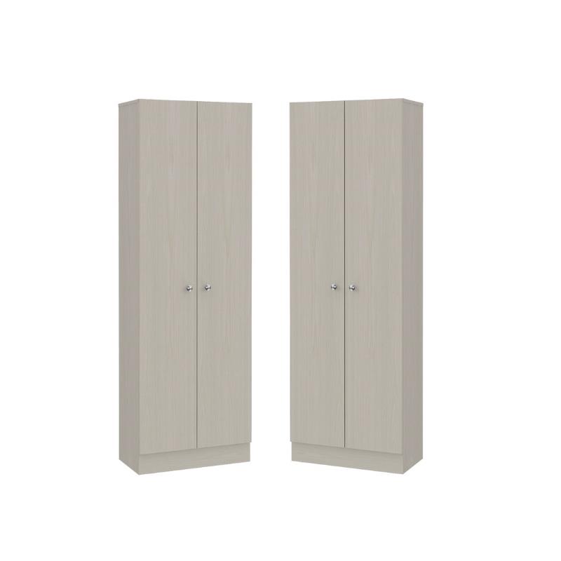 Home Square 2 Piece Wood Multi Storage Two-Door Pantry Cabinet Set in Off White