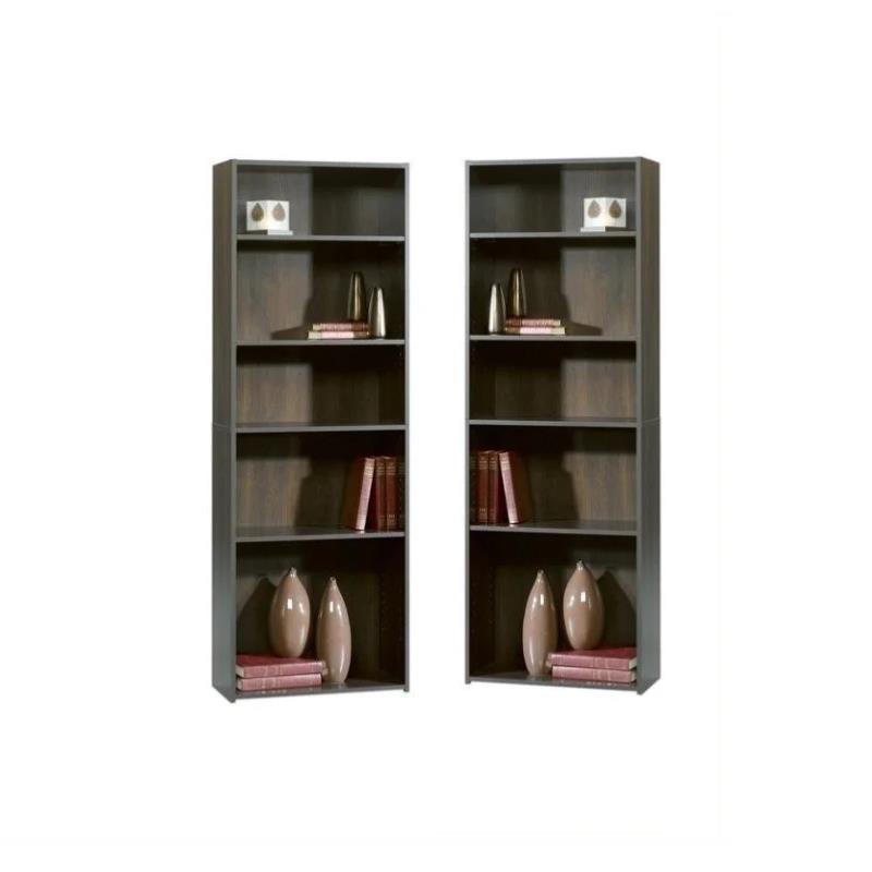 Home Square 5-Shelf Engineered Wood Bookcase Set in Cinnamon Cherry (Set of 2)