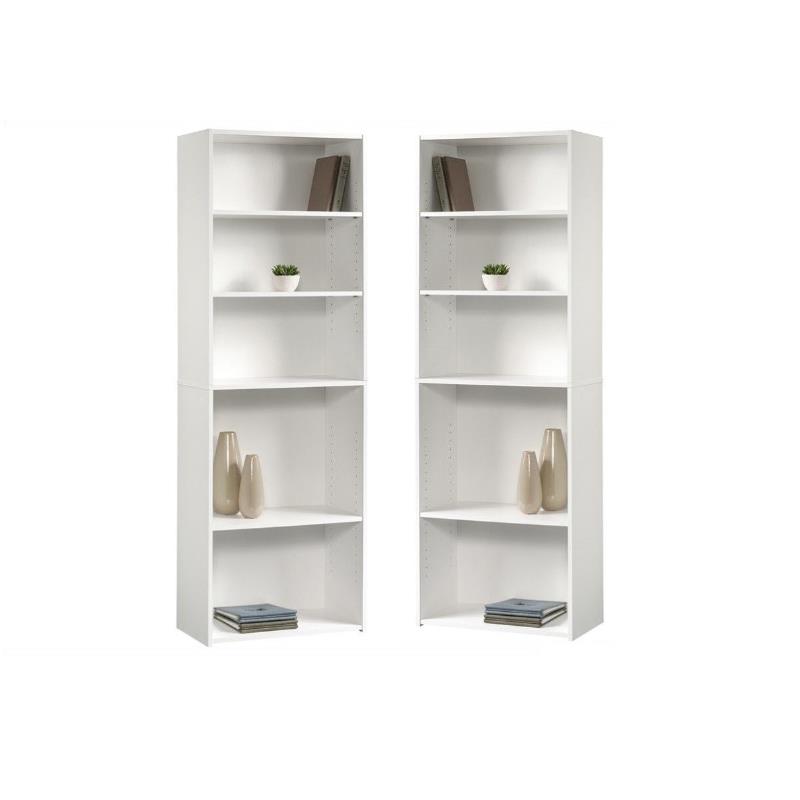 Home Square 5-Shelf Engineered Wood Bookcase Set in Soft White (Set of 2)