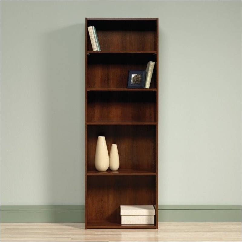 Home Square 5-Shelf Engineered Wood Bookcase Set in Brook Cherry (Set of 2)