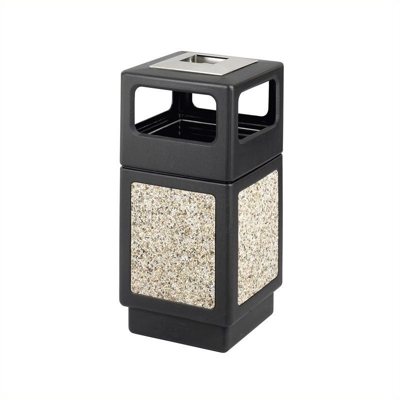 Home Square 2 Piece Outdoor Panel Side Opening Trash Can Set in Black
