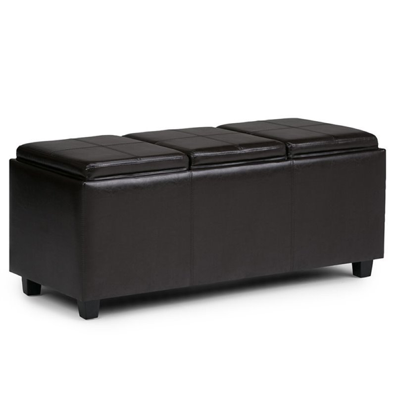 Home Square 2 Piece Faux Leather Storage Bench Set in Tanners Brown