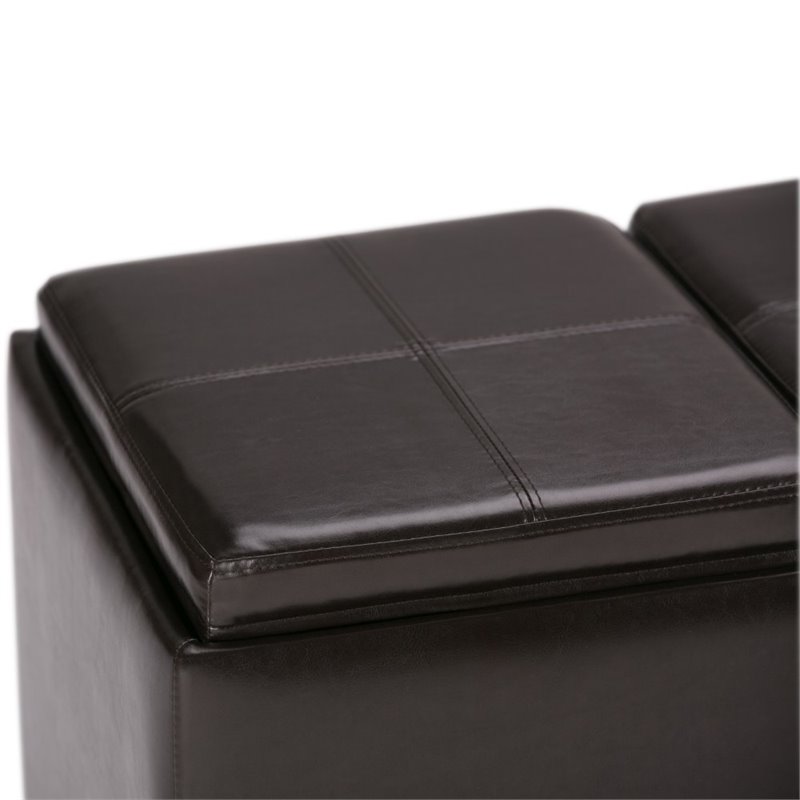 Home Square 2 Piece Faux Leather Storage Bench Set in Tanners Brown