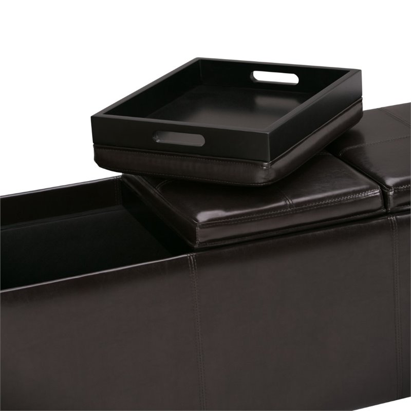 Home Square 2 Piece Faux Leather Storage Bench Set in Tanners Brown