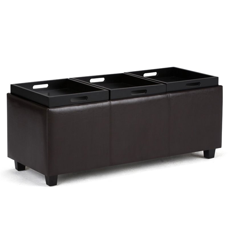 Home Square 2 Piece Faux Leather Storage Bench Set in Tanners Brown