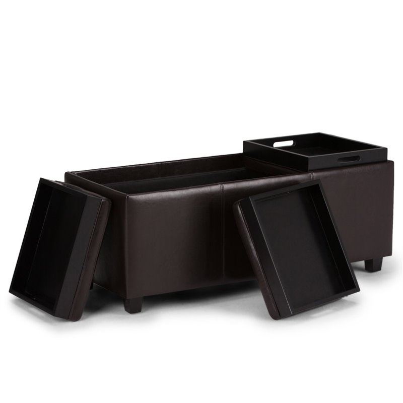Home Square 2 Piece Faux Leather Storage Bench Set in Tanners Brown
