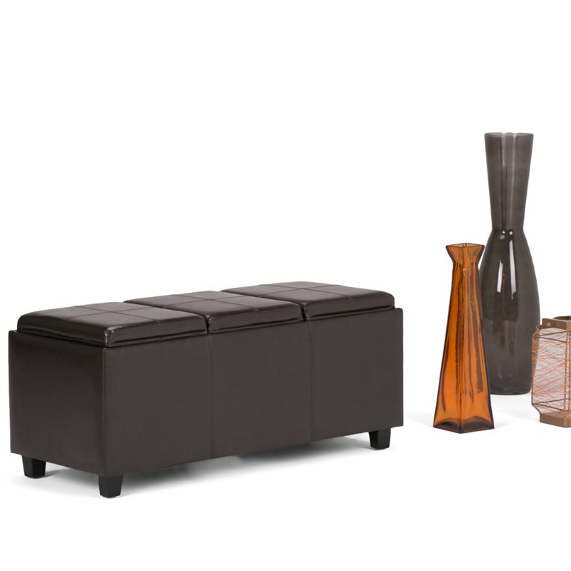 Home Square 2 Piece Faux Leather Storage Bench Set in Tanners Brown